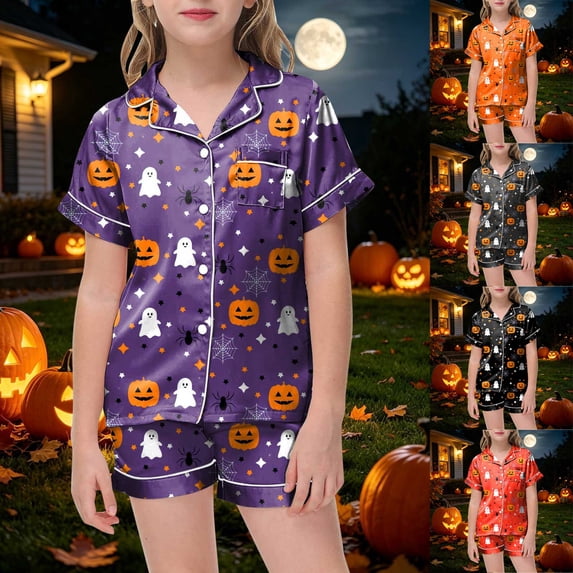 Faraee Boys Girls Halloween Pajamas Cute Print Short Sleeve Shirt and Shorts PJS Set 2t 3t 4t 5t 6t 7t Kids Loungewear