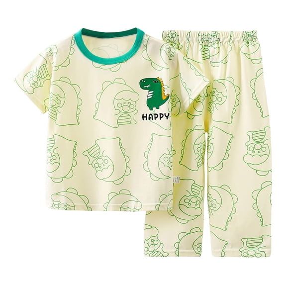 Faraee Boys Girls Pajamas 2-Piece Soft Cotton Short Sleeve and Pants Set Summer Toddler Sleepwear Cute Print Kids PJs (6-12 Months,Light Green)