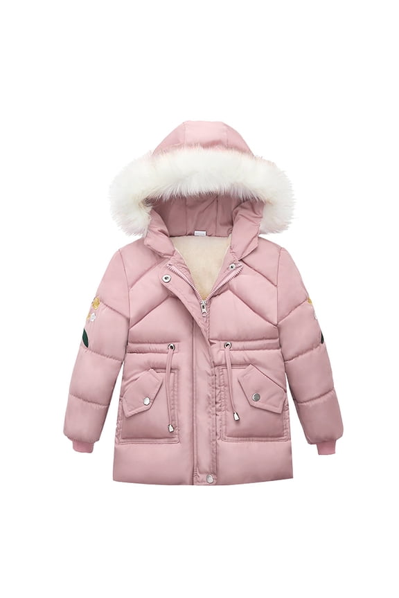Boys Girls Winter Coat Fleece Lined Warm Puffer Jacket Waterproof Quilted Down Hooded Overcoat Outerwear for School Outdoor Play 2-7 Years Pink