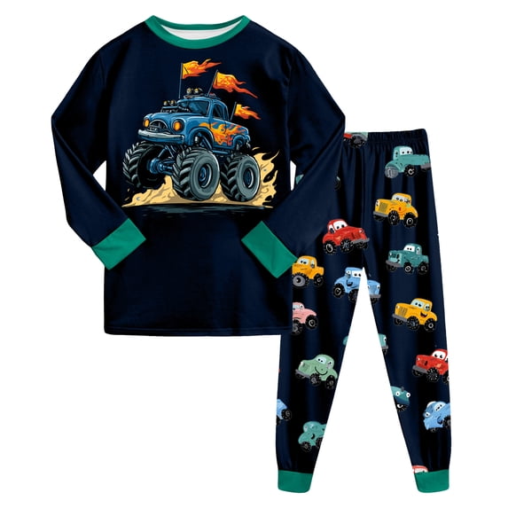 Faraee Boys Pajamas Set Kids Truck Car Print Toddler Pjs Set Toddler Long Sleeve Tops Shirt and Pants 2 Piece Sleepwear Size 1-10 Years