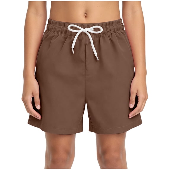 Faraee Boys Shorts Kids Athletic Summer Knee Length Sweatshort Teen Drawstring Elastic Waist Bermuda Short Pants with Pockets 5-14Y Brown