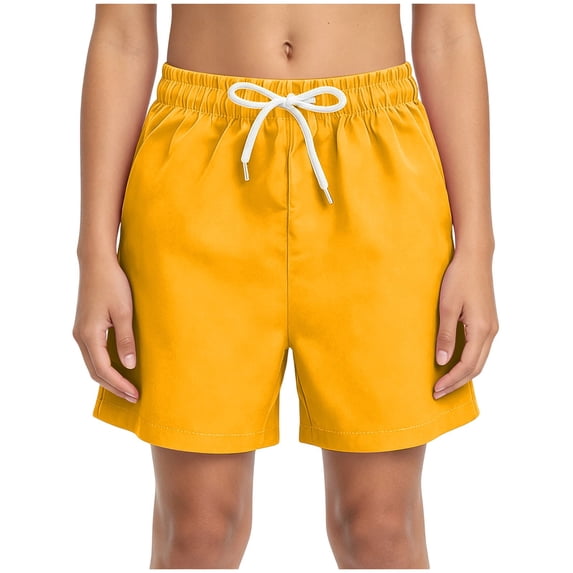 Faraee Boys Shorts Kids Athletic Summer Knee Length Sweatshort Teen Drawstring Elastic Waist Bermuda Short Pants with Pockets 5-14Y Yellow