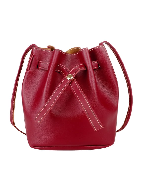 Bucket Bag for Women Drawstring Hobo Purses Crossbody Shoulder Handbags with Straps Red