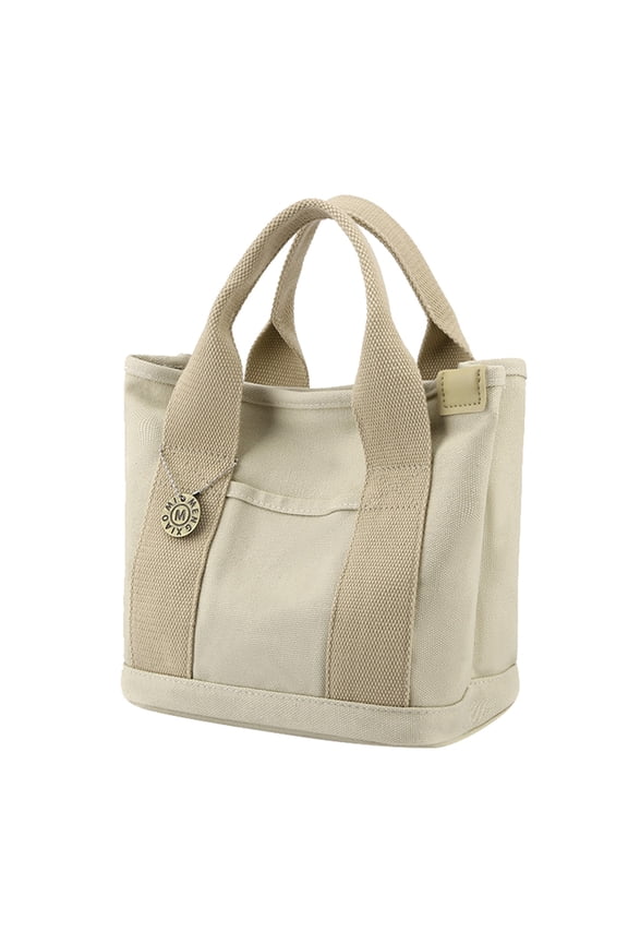 Canvas Tote Bag Waterproof Multi Pocket Shoulder Bags Laptop Work Purse Handbag for Women Men Beige