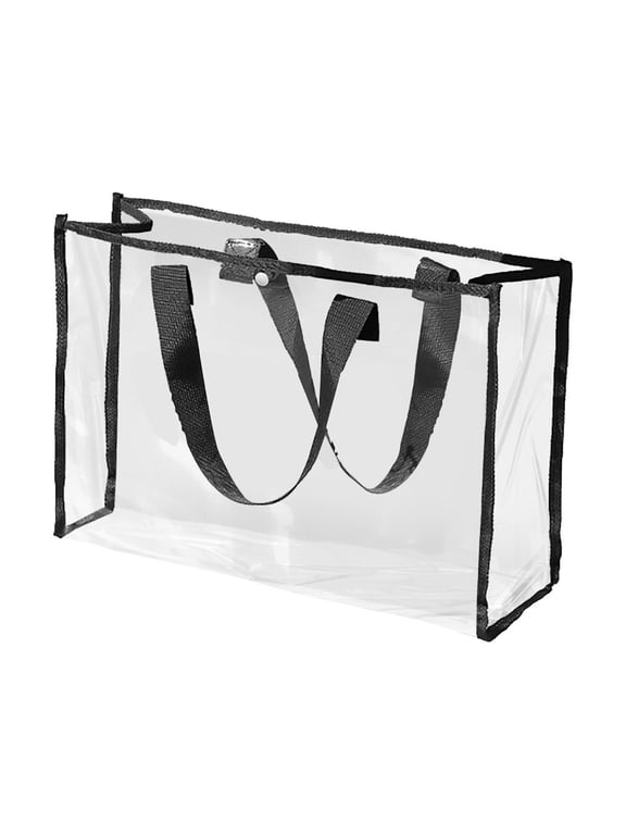 Clear Bag for Stadium Events Approved Large Transparent Tote Gym Sport Travel Beach Handbag Black