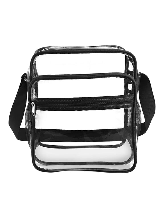 Clear Crossbody Bag with Adjustable Shoulder Strap Stadium Approved Messenger Purse Handbag Black