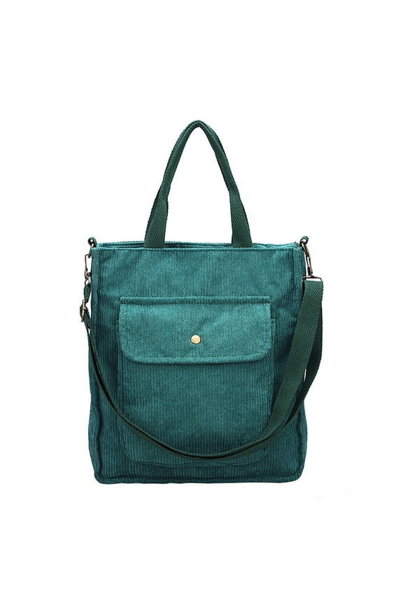 Corduroy Tote Bag Large Messenger Shoulder Hobo Satchel Casual Work Shopping Handbag Green