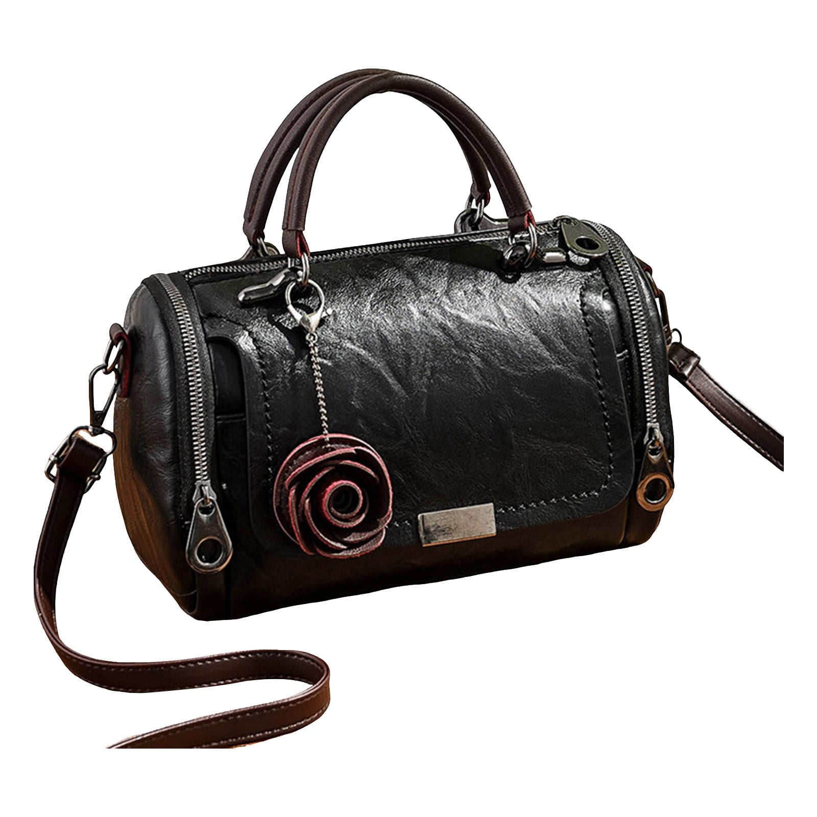 Faraee Crossbody Bags for Women Leather Bucket Top Handle Satchel Vintage Shoulder Handbag Black