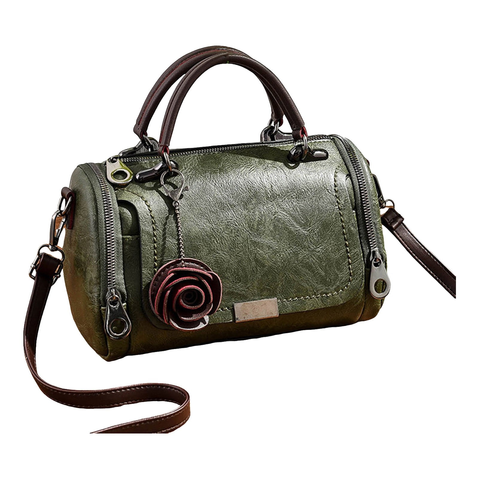 Faraee Crossbody Bags for Women Leather Bucket Top Handle Satchel Vintage Shoulder Handbag Green