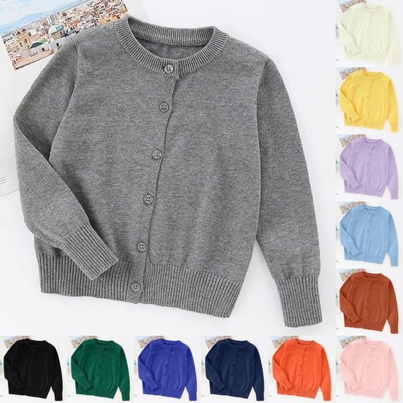 Faraee Girls' Cardigan Sweater Crewneck Lightweight Button Down Knit Shirt Long Sleeve Kids School Uniform Outerwear Tops Size 3-16 Years