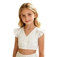 thumbnail image 1 of Faraee Girls Dirndl Blouse Flutter Short Sleeves Cropped Tops Button Front High Neck Traditional Shirt for Oktoberfest Beer Festival 7-14 Years White, 1 of 5