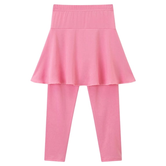 Faraee Girls Leggings with Skirts School Uniform Ruffle Tutu Pants Kids Athletic Stretchy Yoga Full Length Tights Clothes Pink 2-3 Years