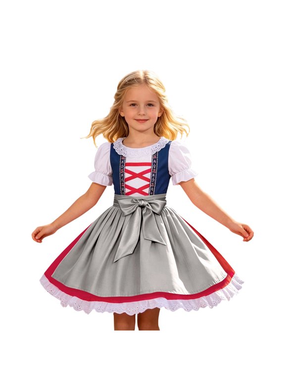 Girls Mini Skirts Bow Ruffle Oktoberfest Wrap Apron Skirt High Waisted Short Tennis Beer Festival Dress Clothes Size 3-12 Years Grey