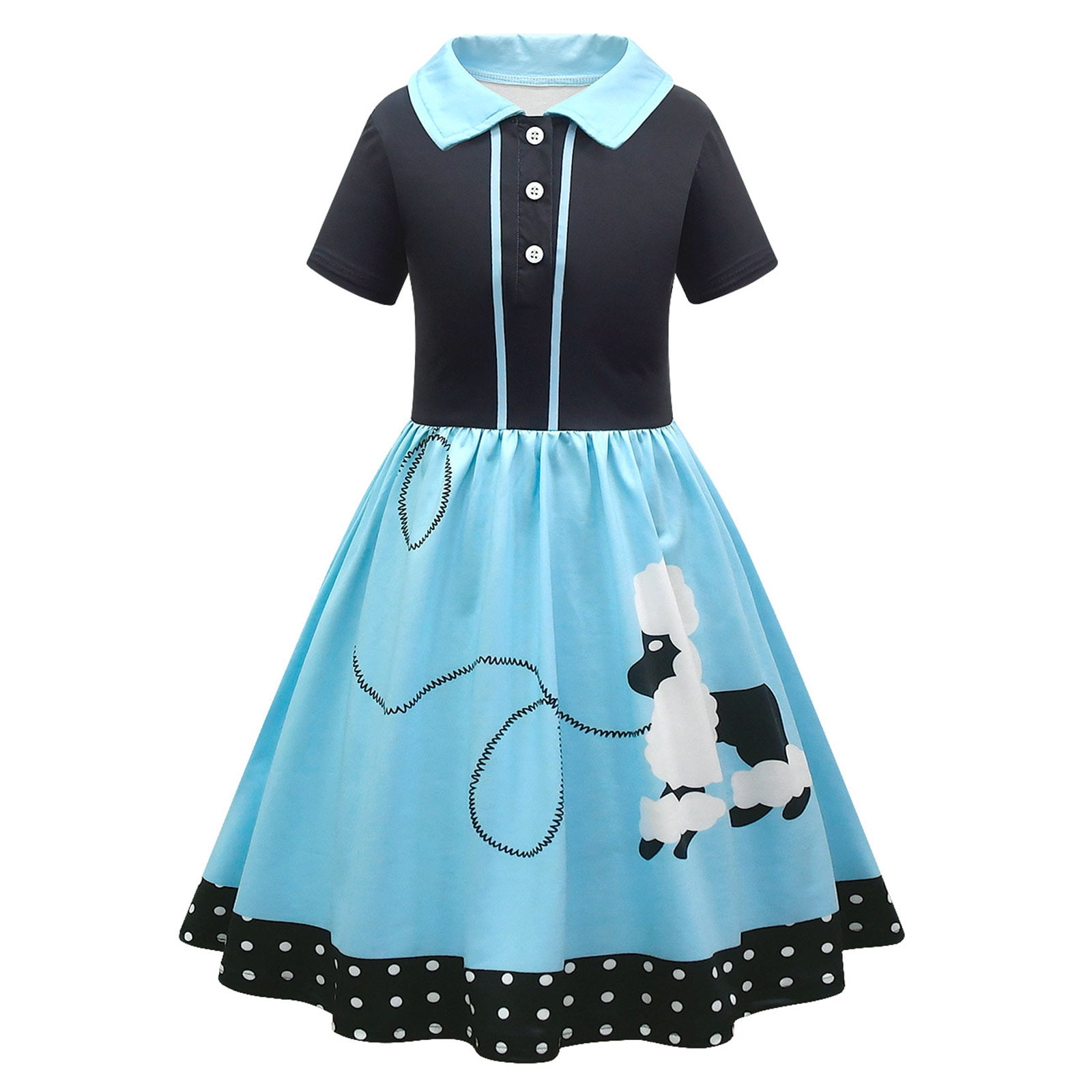 blue poodle dress Faraee Girls Retro Skirt Costume 50s 60s Vintage Swing Kids A-Line Polka Dot Hem Theme Party Outfit Size 2-12 Years Sherri Hill 57889 NS_ID::202099 Size:US 26W