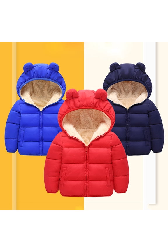 Infant Baby Winter Coat Cute Bear Ear Hooded Jacket Warm Fleece Lined Outerwear Windproof Quilted Toddler Boy Girl Snow Coat Size 0-4 Years