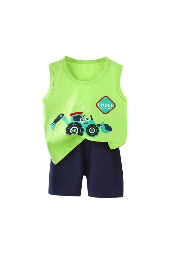 Infant Toddler Baby Boy Girl Summer Clothes 3 6 12 18 24 Months 2T 3T 4T 5T Sleeveless Cartoon Print Tank Tops Shorts Cotton Sets (12-18 Months,Green)