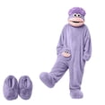thumbnail image 1 of Faraee Kids Adults Funny Big Mouth Monster Footed Onesie Soft Plush Cartoon Jumpsuit with Shoes Silly Fleece Hooded Halloween Outfit, 1 of 6