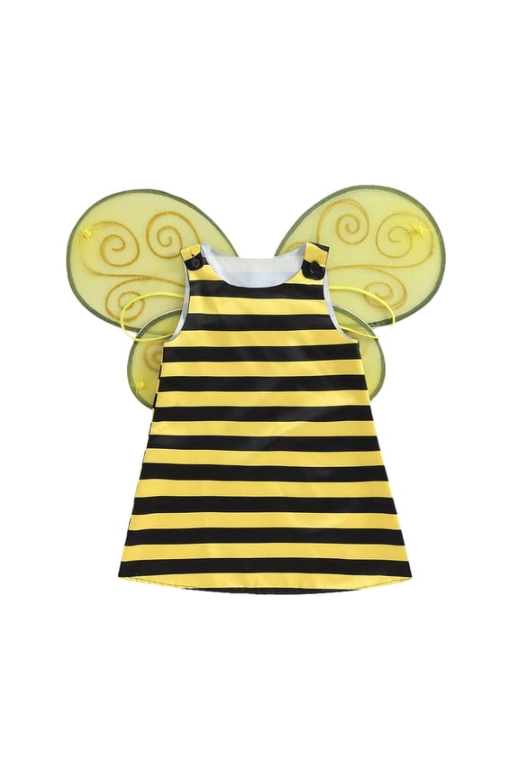 Kids Bee Costume Baby Girls Boys Honey Bees Dress Up Clothes Striped Sleeveless Romper Dress and Wings Summer Outfit Yellow 5-6 Years