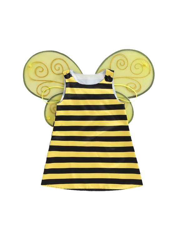 Kids Bee Costume Baby Girls Boys Honey Bees Dress Up Clothes Striped Sleeveless Romper Dress and Wings Summer Outfit Yellow 5-6 Years