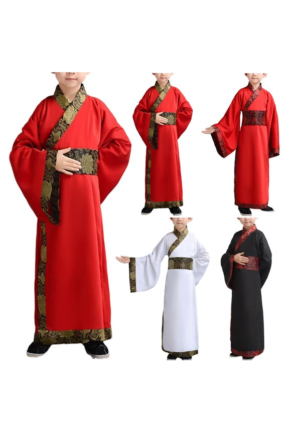 Kids Chinese Traditional Hanfu Dress Suit for Boys Girls Ancient Party Long Sleeve Dresses Gown Clothing Performance Costumes 2-18Y Black