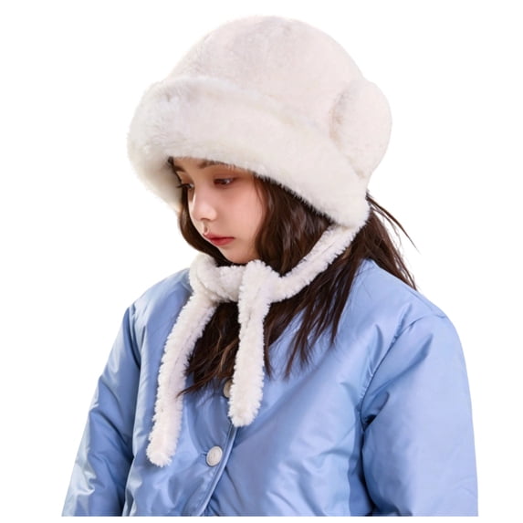 Faraee Kids Fuzzy Winter Trapper Hat Plush Ear Flap Hat with Tie Strings Soft Windproof Warm Snow Hat for Boys Girls Cold Weather 2‑8Y