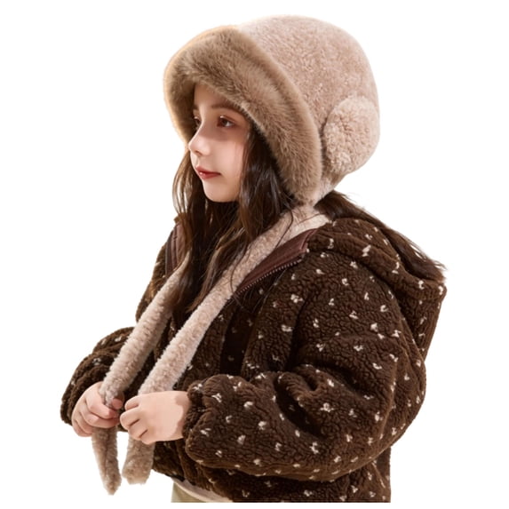 Faraee Kids Fuzzy Winter Trapper Hat Plush Ear Flap Hat with Tie Strings Soft Windproof Warm Snow Hat for Boys Girls Cold Weather 2‑8Y
