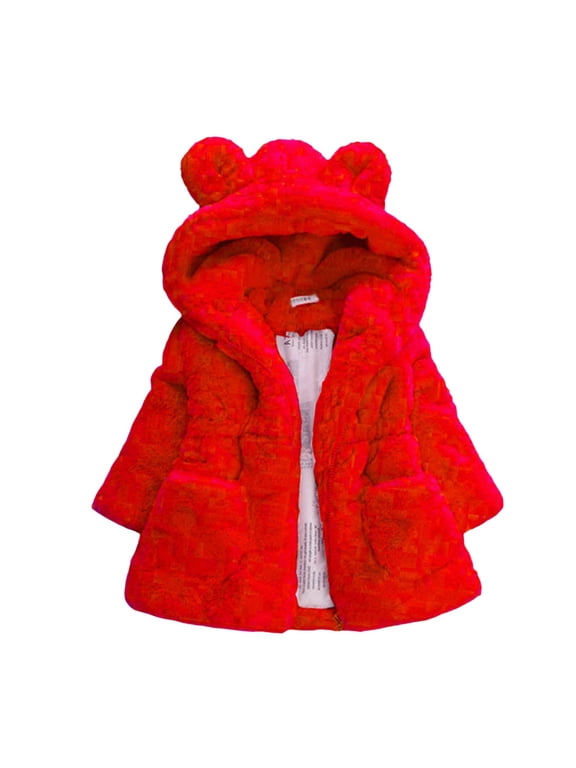 Kids Girls Winter Warm Fleece Coats Full Zipper Plush Jacket Clothes Toddler Bear Ear Hooded Outwear Overcoat 12 18 Months 2t 3t 4t 1-7 Years