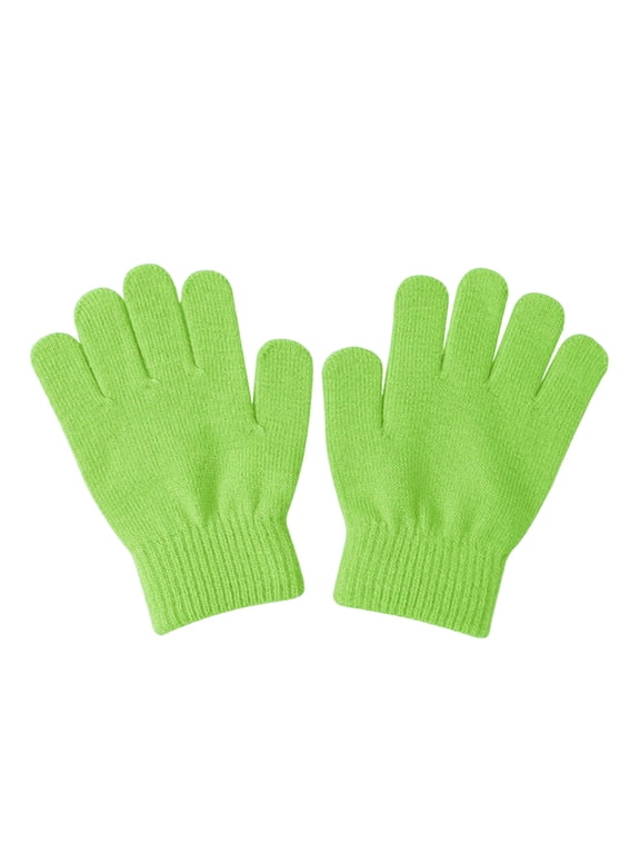 Kids Knit Winter Gloves Solid Color Stretchy Full Finger Warm Thermal Gloves Soft Windproof Cold Weather Hand Wear for Boys Girls