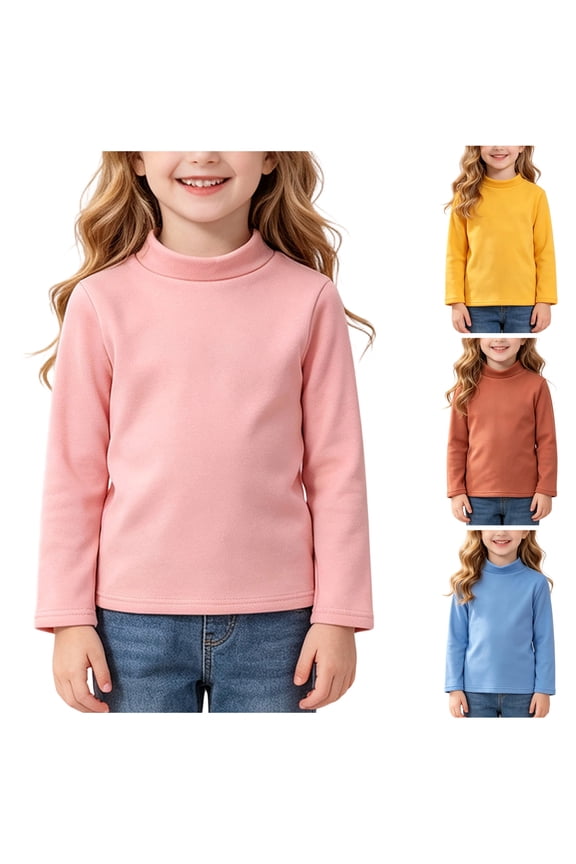 Kids Mock Turtleneck Pullover Little Boys Girls Solid Color Fleece Shirts Lightweight Fall Winter Basic Layer Tops 2t 3t 4t 5t 6t 2-12 Years,Orange