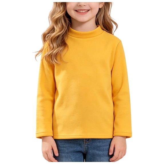 Faraee Kids Mock Turtleneck Pullover Little Boys Girls Solid Color Fleece Shirts Lightweight Fall Winter Basic Layer Tops 2t 3t 4t 5t 6t 2-12 Years,Yellow