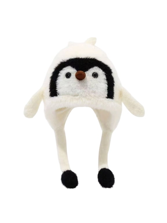 Kids Penguin Winter Hat Soft Fuzzy Fleece Earflap Hat Cute Warm Plush Beanie Cap for Toddler Boys Girls 2‑4Y