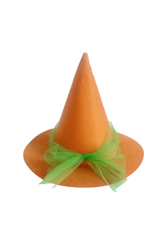 Kids Pointed Top Halloween Hat with Bow Tulle Decor Lightweight Headwear Headdress Themed Party Accessory Photo Prop