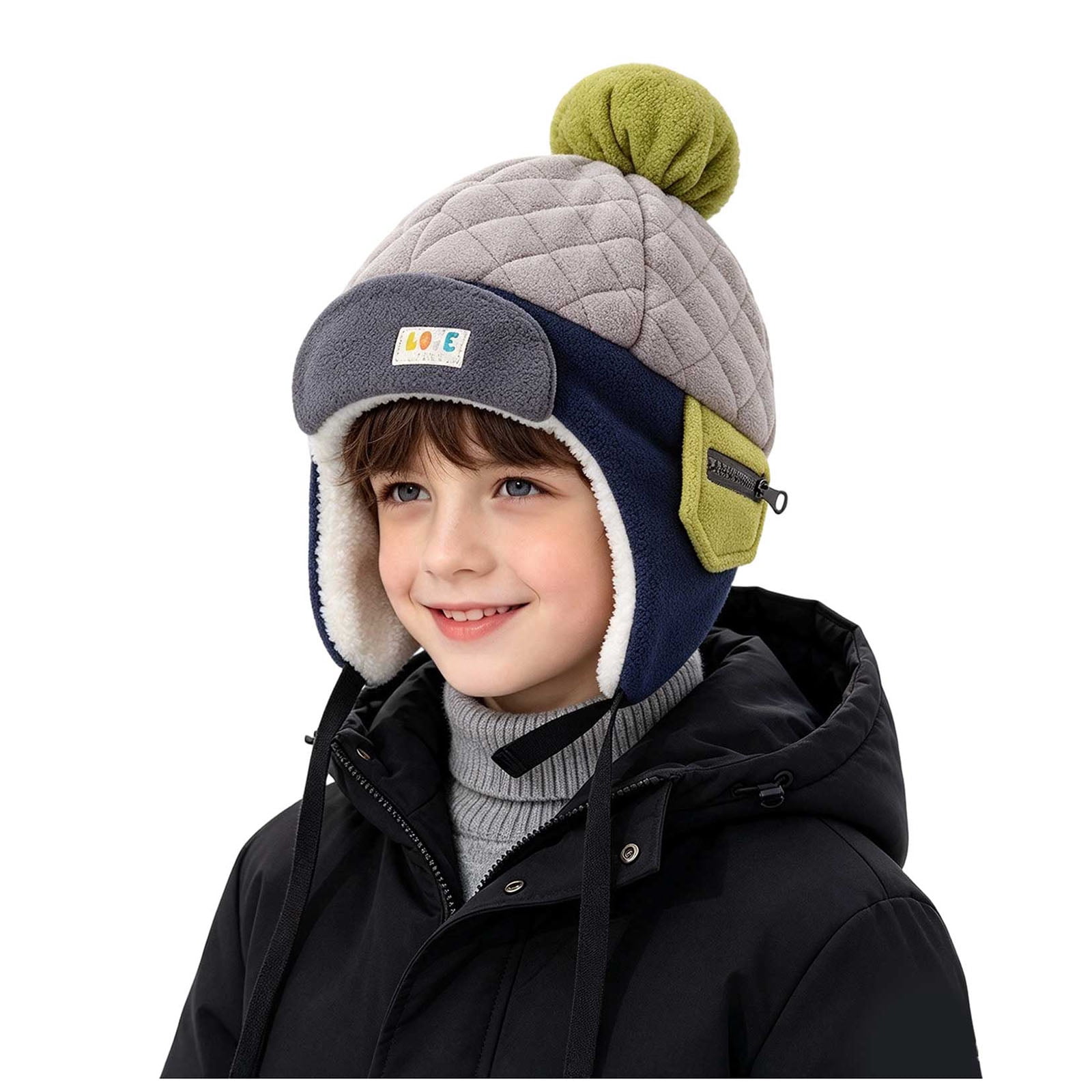 Faraee Kids Quilted Trapper Hat Pom Pom Ear Flap Cap Winter Warm Boys ...