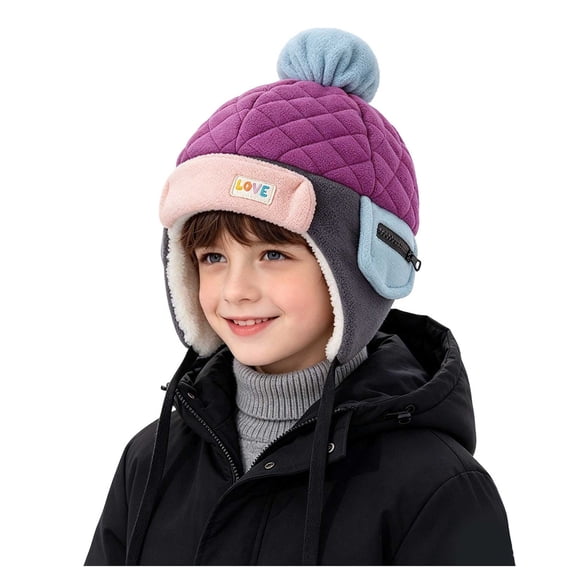 Faraee Kids Quilted Trapper Hat Pom Pom Ear Flap Cap Winter Warm Boys ...