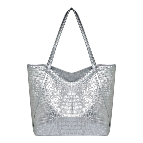 Faraee Large Tote Bag for Women Zipper Leather Weekender Bags Shoulder Shopper Handbag Travel Purse Silver