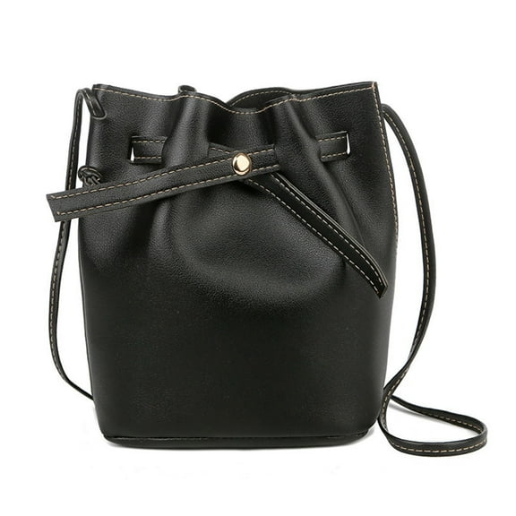 Faraee Leather Bucket Bags for Women Drawstring Crossbody Purse Fashion Shoulder Hobo Tote Handbag Black