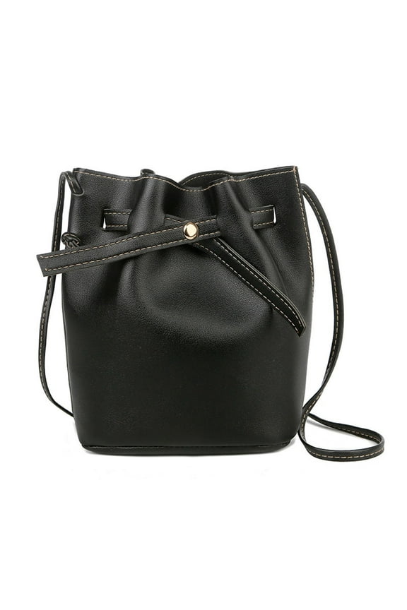 Leather Bucket Bags for Women Drawstring Crossbody Purse Fashion Shoulder Hobo Tote Handbag Black
