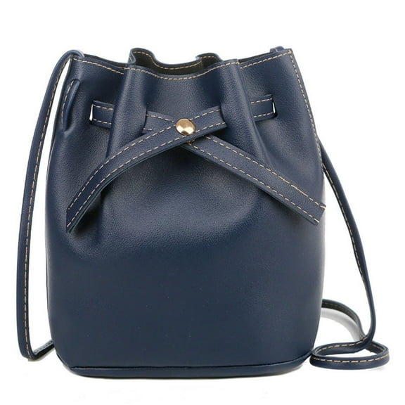 Faraee Leather Bucket Bags for Women Drawstring Crossbody Purse Fashion Shoulder Hobo Tote Handbag Blue
