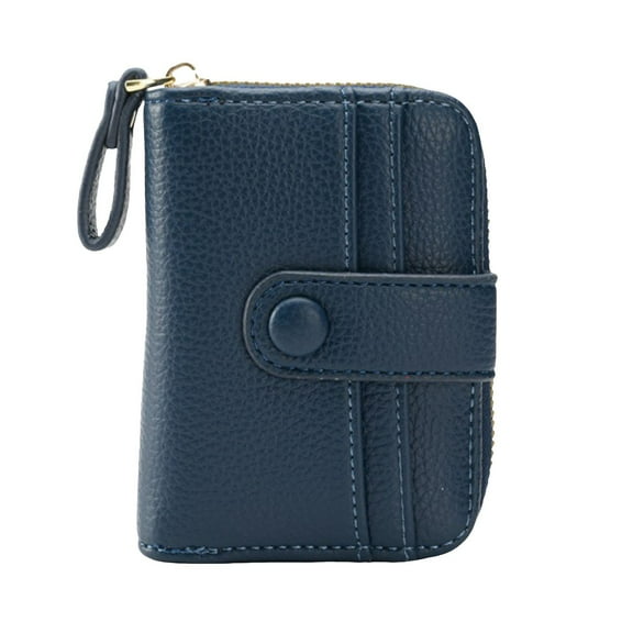 Faraee Leather Wallets for Women RFID Blocking Zipper Purse Pocket Small Bifold Wallet Card Case Blue