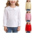 thumbnail image 1 of Faraee Little Girls Cotton Shirt 3 6 12 Months Long Sleeve Lace Collar Toddler School Basic Tops 2T 3T 4T 5T 6T Solid Color Ruffle Cuff Blouse,Pink, 1 of 5