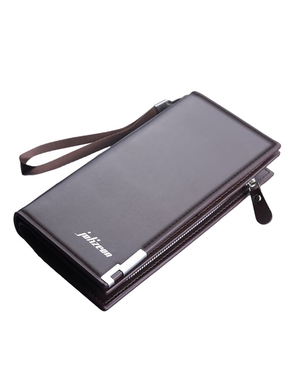 Long Wallet for Men Leather Business Credit Card Holder Fashion Travel Clutch Purse with Wristlet