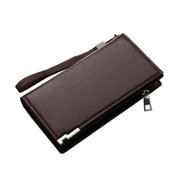 Faraee Mens Leather Long Wallet RFID Blocking Credit Card Holder Large Capacity Travel Clutch Wristlet Coffee