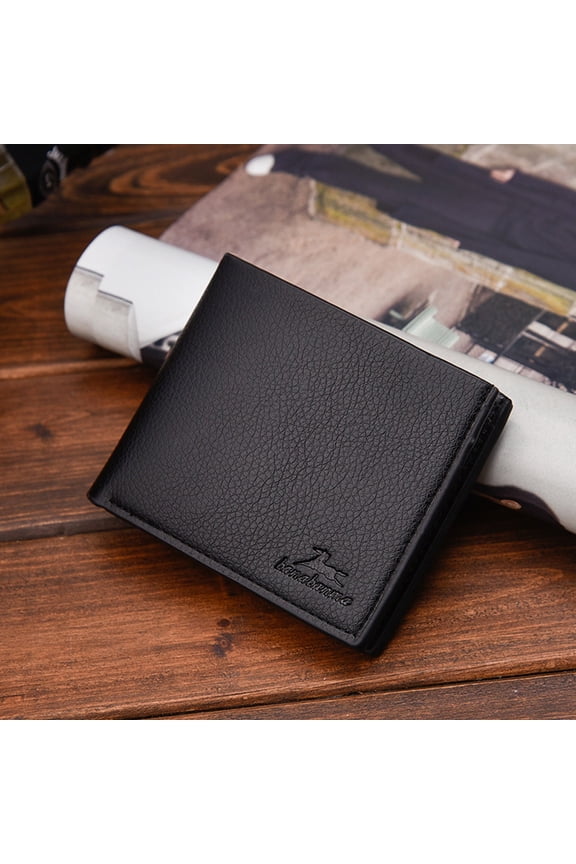 Mens Wallets Small Bifold Leather Pocket Credit Card Holder Business Work Short Cash Purse Black