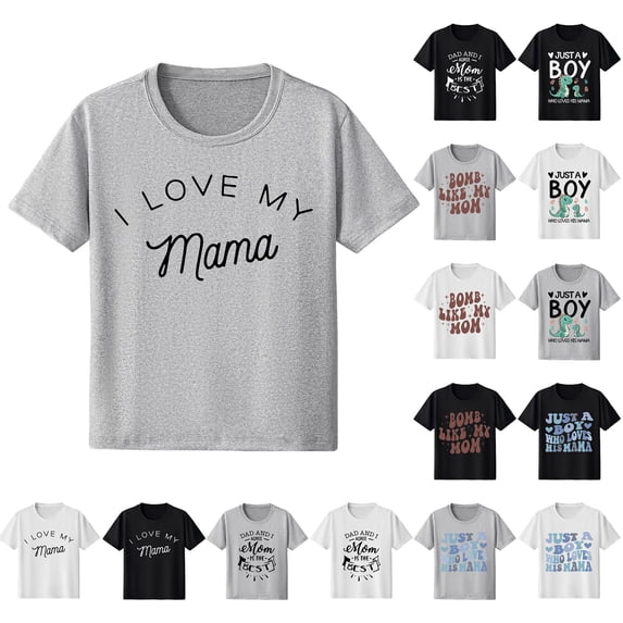 Faraee Mothers Day Shirt for Kids Toddler Boys Girls Letter Print Short Sleeve T-Shirt Crewneck Casual Basic Tee Tops Black 2-3 Years