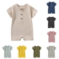 thumbnail image 1 of Faraee Newborn Baby Boy Girl One Piece Romper Infant Ribbed Short Sleeve Jumpsuit Half Button Spring Summer Onesies Outfits Beige Size 0-3 Months, 1 of 4