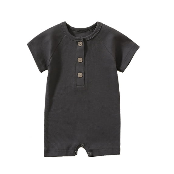 Faraee Newborn Baby Boy Girl One Piece Romper Infant Ribbed Short Sleeve Jumpsuit Half Button Spring Summer Onesies Outfits Dark Gray Size 12-18 Months