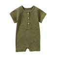 thumbnail image 1 of Faraee Newborn Baby Boy Girl One Piece Romper Infant Ribbed Short Sleeve Jumpsuit Half Button Spring Summer Onesies Outfits Green Size 9-12 Months, 1 of 3
