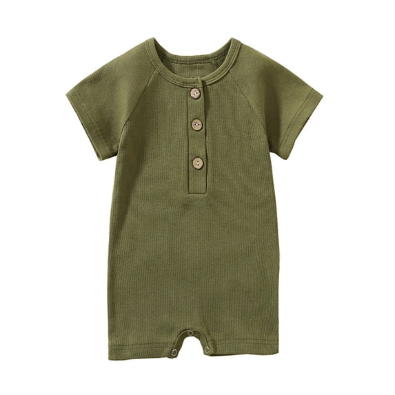 Faraee Newborn Baby Boy Girl One Piece Romper Infant Ribbed Short Sleeve Jumpsuit Half Button Spring Summer Onesies Outfits Green Size 9-12 Months