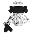 thumbnail image 1 of Faraee Newborn Baby Girl Clothes Smocked Bubble Romper Dress Socks Headband Cute Summer Infant Girls 3 Piece Outfits (12-18 Months,Black), 1 of 7