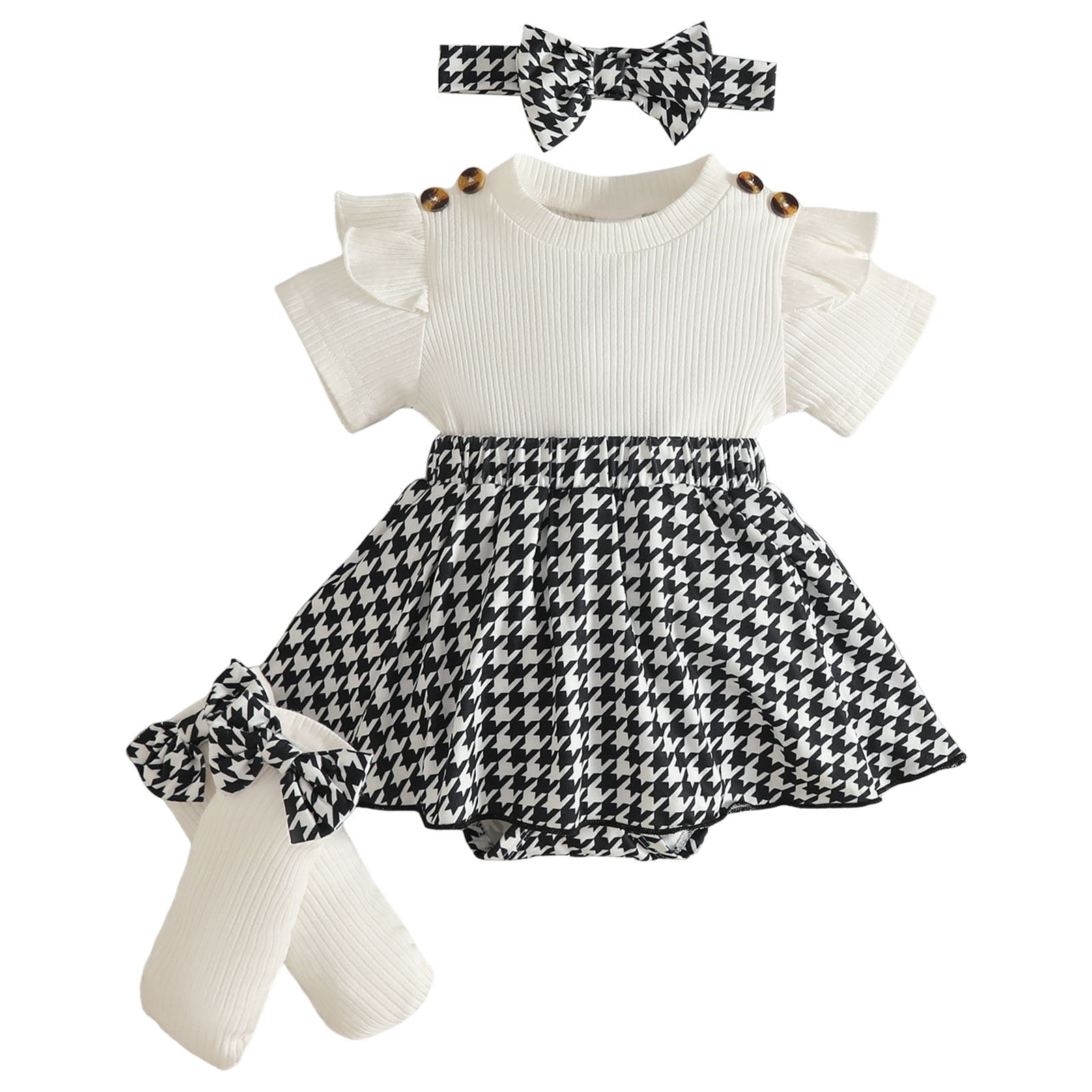 Faraee Newborn Baby Girl Clothes Smocked Bubble Romper Dress Socks Headband Cute Summer Infant Girls 3 Piece Outfits (12-18 Months,White)